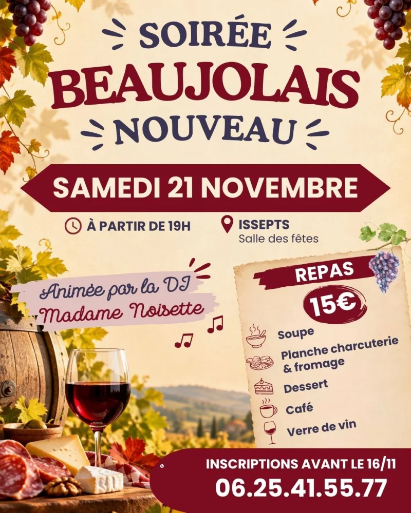Soirée Beaujolais nouveau à Issepts