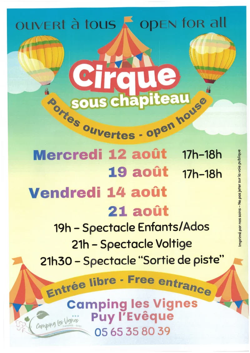 Cirque sous chapiteau au camping les Vignes
