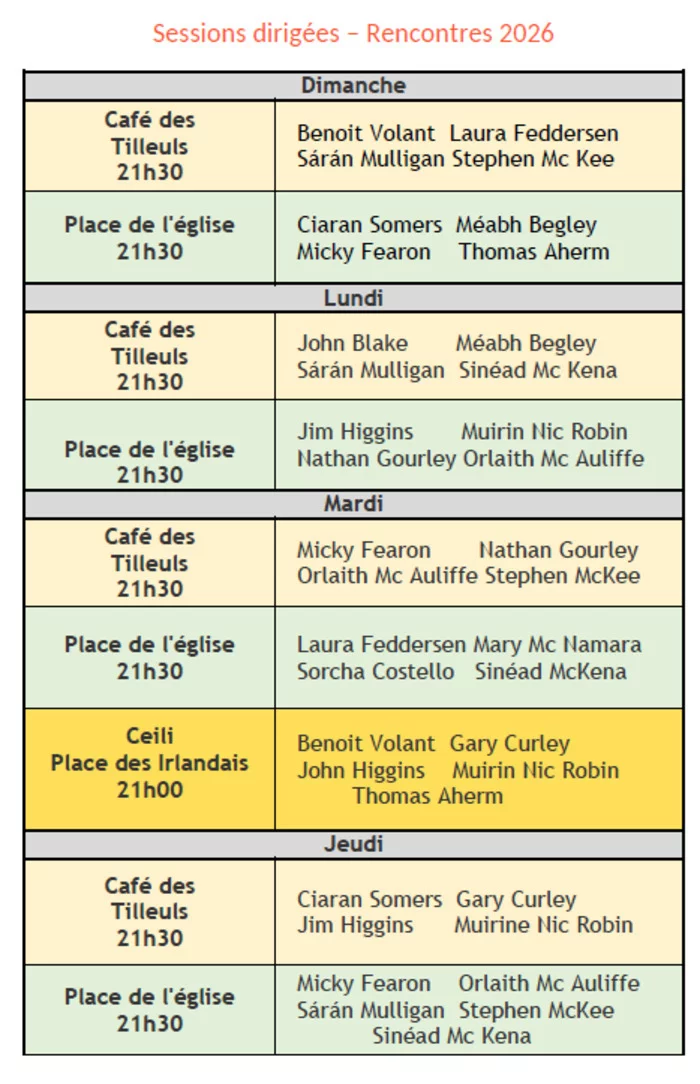 Programme des sessions dirigées 2026