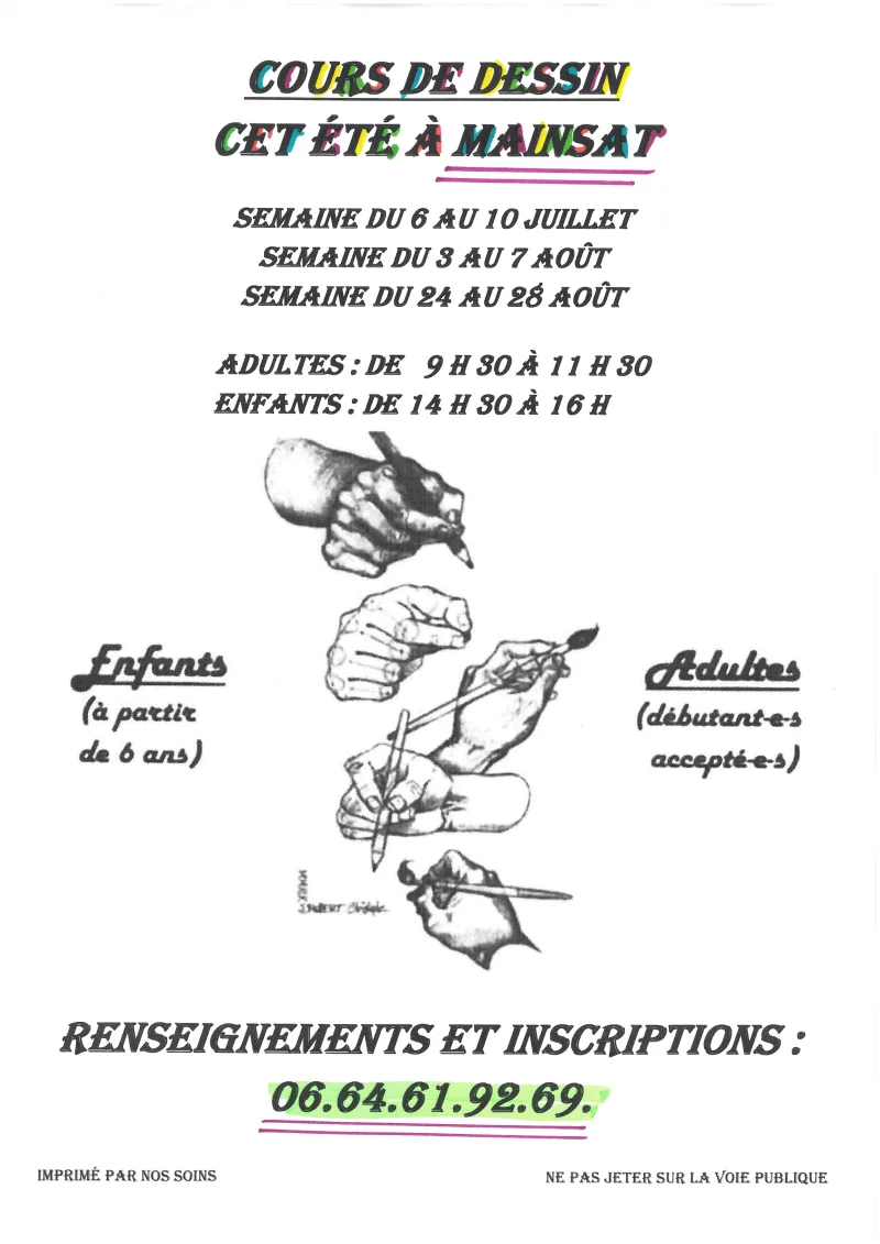 Cours de dessin cet été à Mainsat