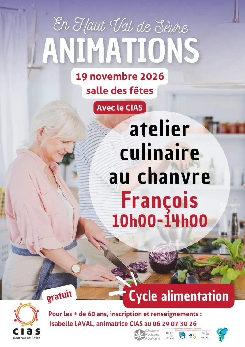 ANIMATIONS + de 60 ans : Atelier cuisine Chanvre Aquitaine