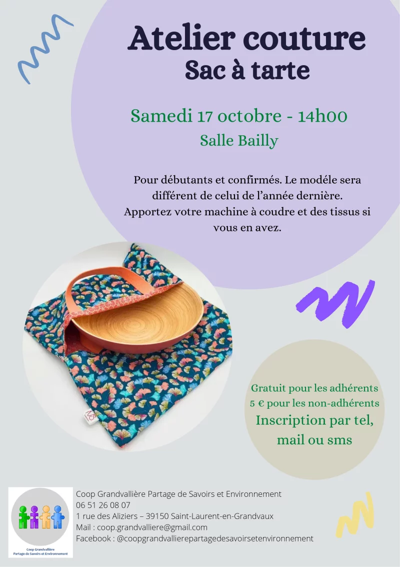 Atelier couture "sac à tartes"