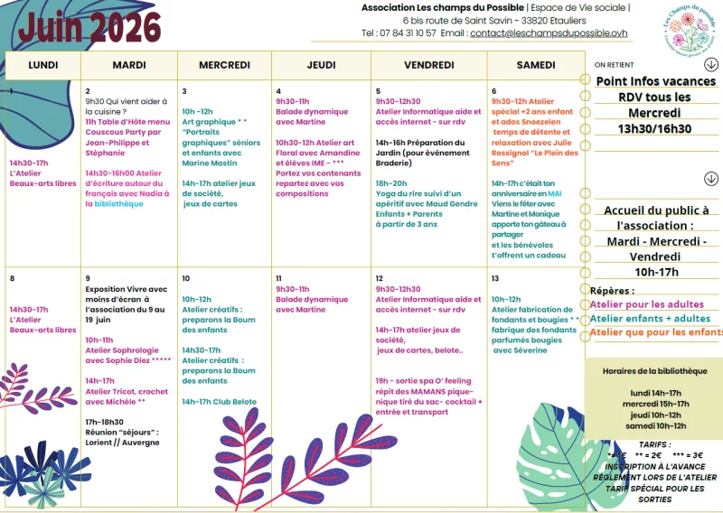 Programme des mois de juin "Les champs des possibles"