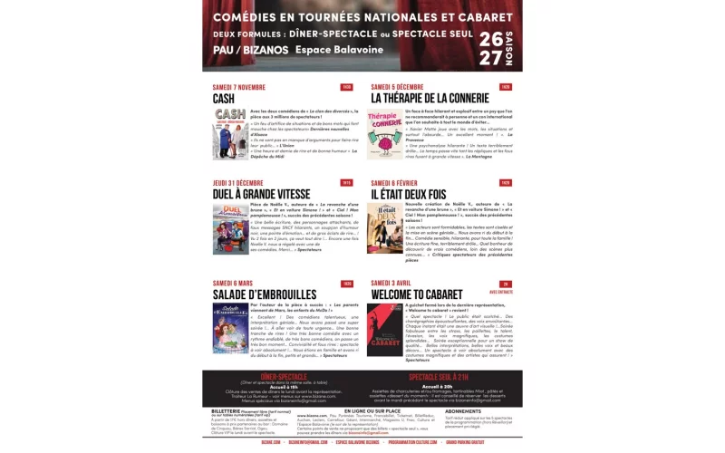 Programmation dîner et/ou spectacles 2026/2027 - Compagnie Bizane