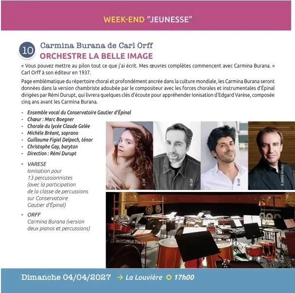 Concerts Classiques Epinal - Carmina Burana de Carl Orff  Orchestre La Belle Image