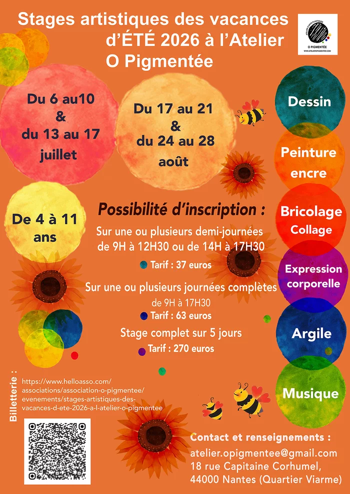 Stages artistiques des vacances d'été 2026 à l'Atelier O Pigmentée