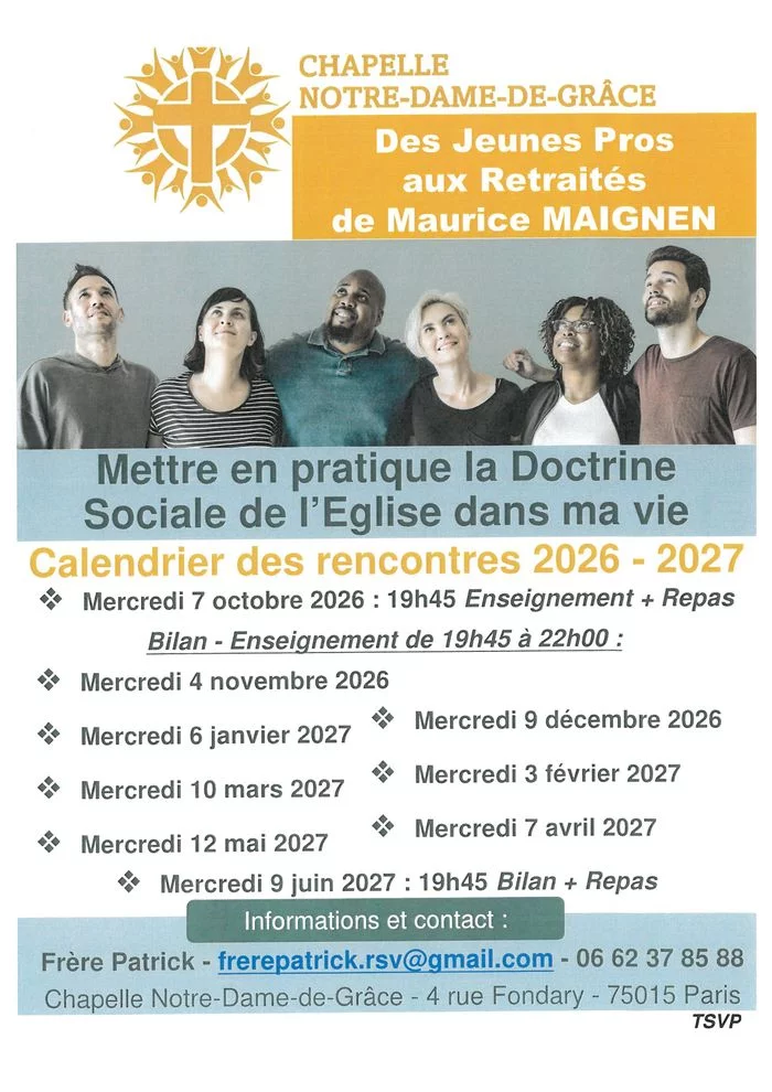Formation Jeunes Pros à Retraités à ND de Grâce de Grenelle 75015 Calendrier 2026 - 2027