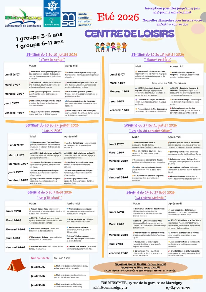 Programme ALSH 3 - 11 ans été 2026