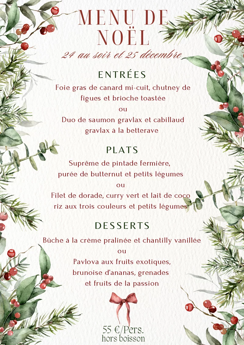 Menu de Noël du Restaurant des Pins