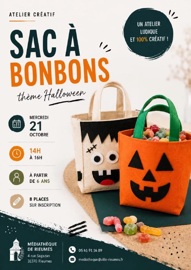 MÉDIATHÈQUE – ATELIER CRÉATIF : SAC À BONBONS (THÈME HALLOWEEN)