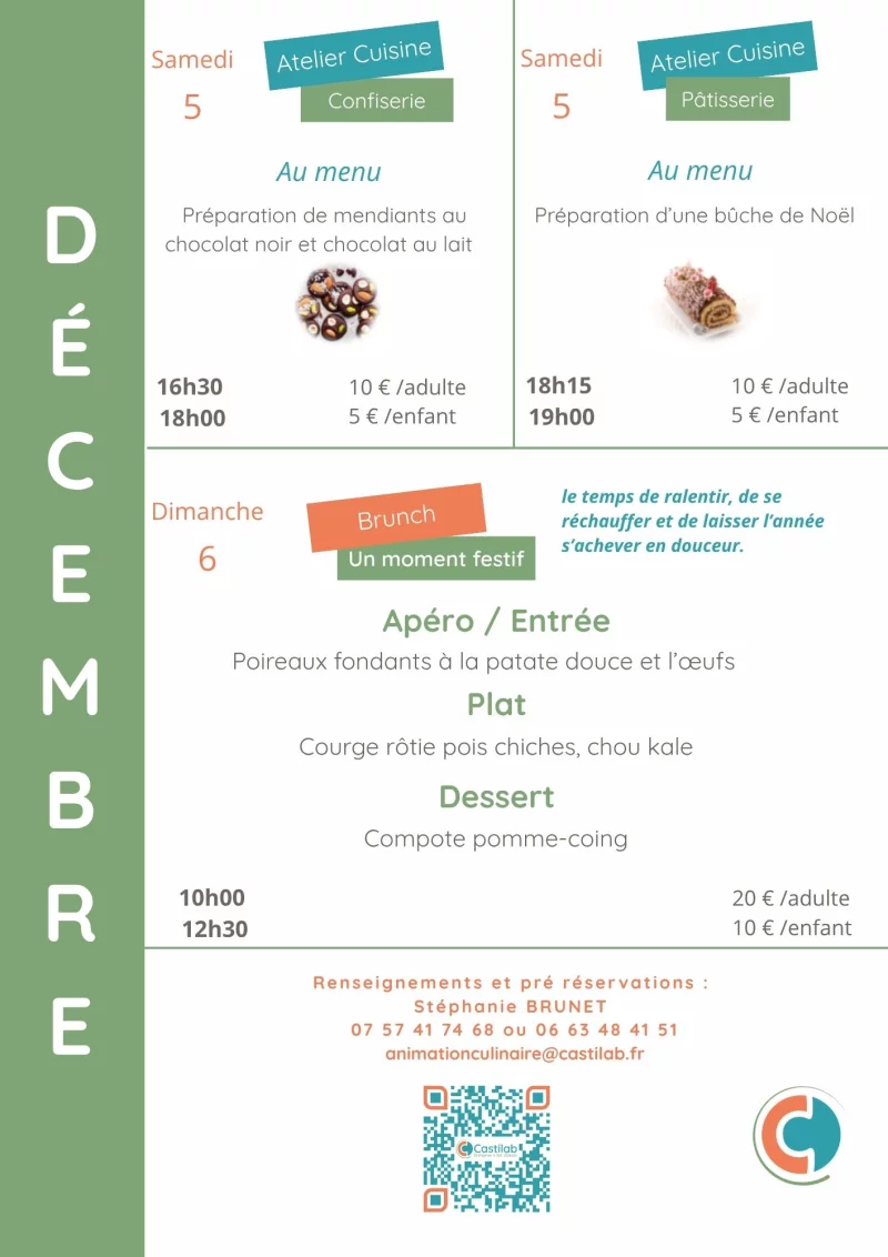 Ateliers culinaires décembre à Bio d'Ici