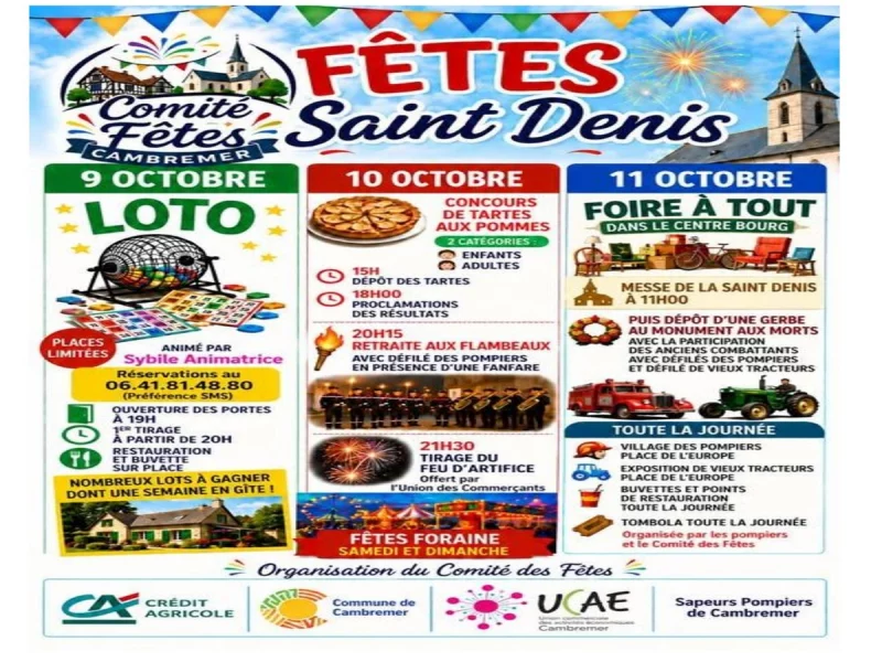 CAMBREMER FÊTE SAINT-DENIS 09, 10 et 11 OCTOBRE 2026