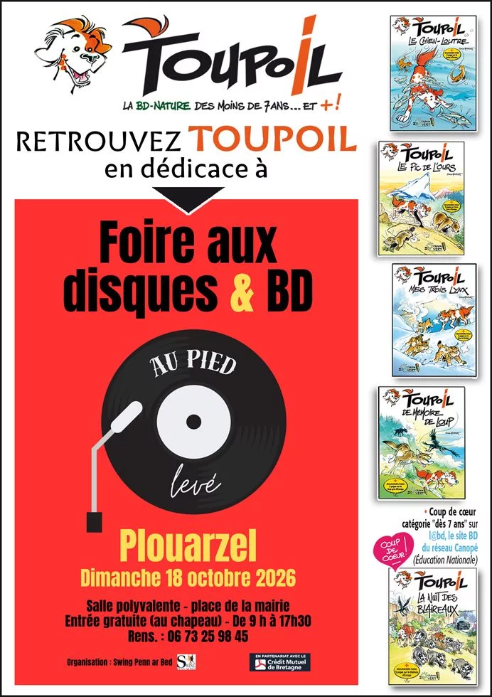 Retrouvez TOUPOIL, la BD-Nature des enfants, à la Foire aux disques & BD de Plouarzel, dimanche 18 octobre 2026.