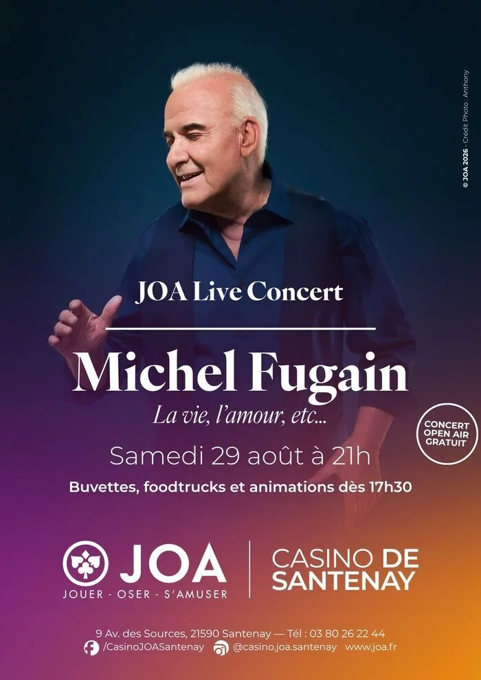 Concert Michel Fugain gratuit en plein air au Casino JOA de Santenay