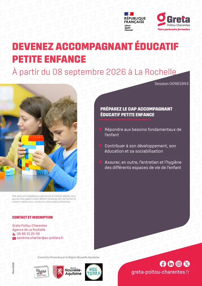 Formation CAP Accompagnant éducatif petite enfance à La Rochelle