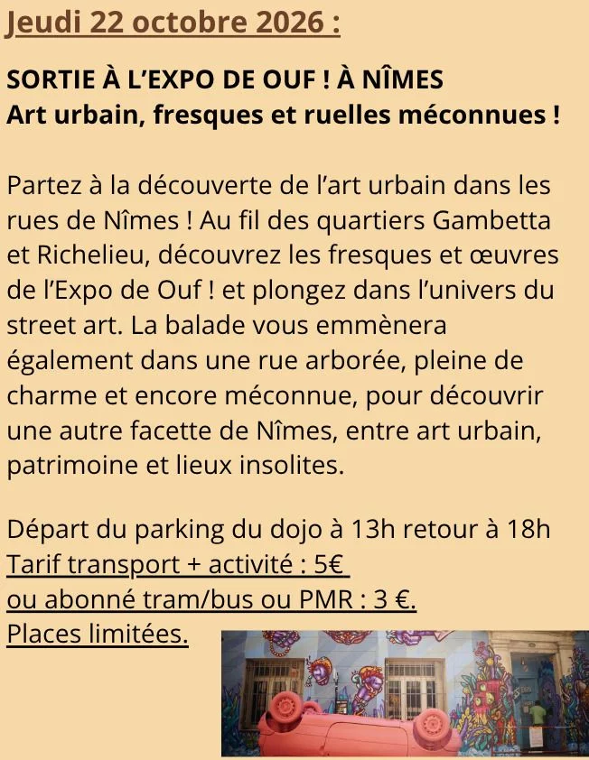 SORTIE À L’EXPO DE OUF ! À NÎMES
Art urbain, fresques et ruelles méconnues !