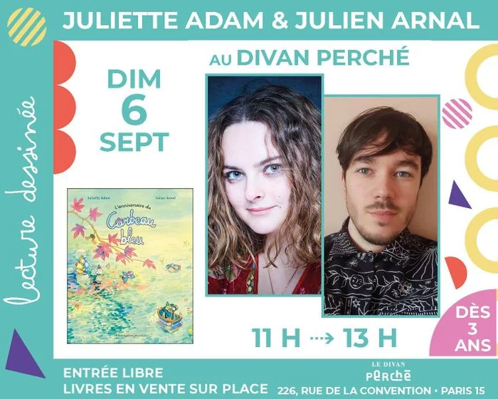 Jeunesse : lecture dessinée Juliette Adam et Julien Arnal dédicacent « L'Anniversaire du Corbeau bleu »