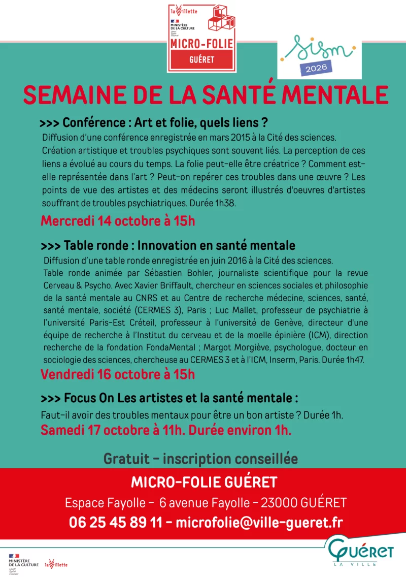 Semaine de la santé mentale : diffusion de la conférence Art et folie, quels liens ?