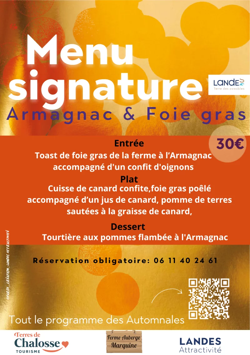 Menu spécial "Automnales du foie gras et de l'armagnac" du 1er au 31 octobre 2026