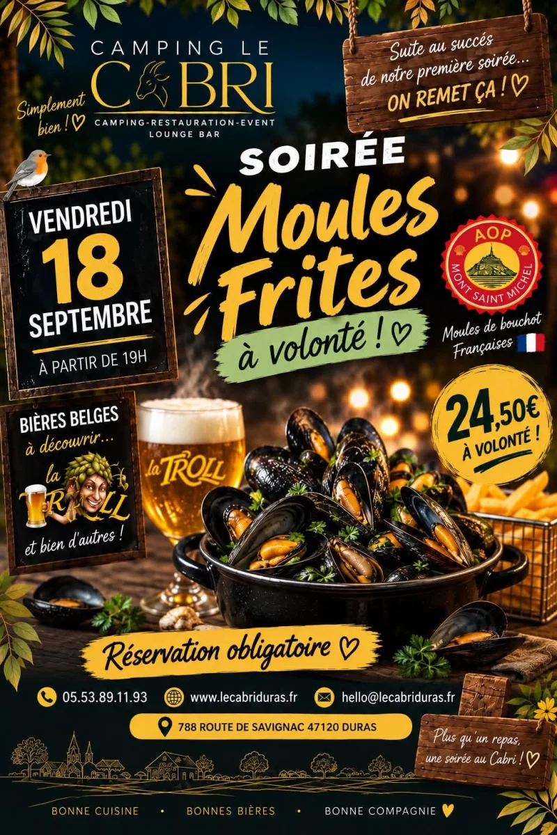 Soirée Moules Frites à volonté au Cabri
