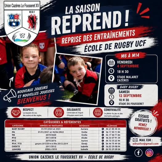 LA SAISON  DE RUGBY REPREND !