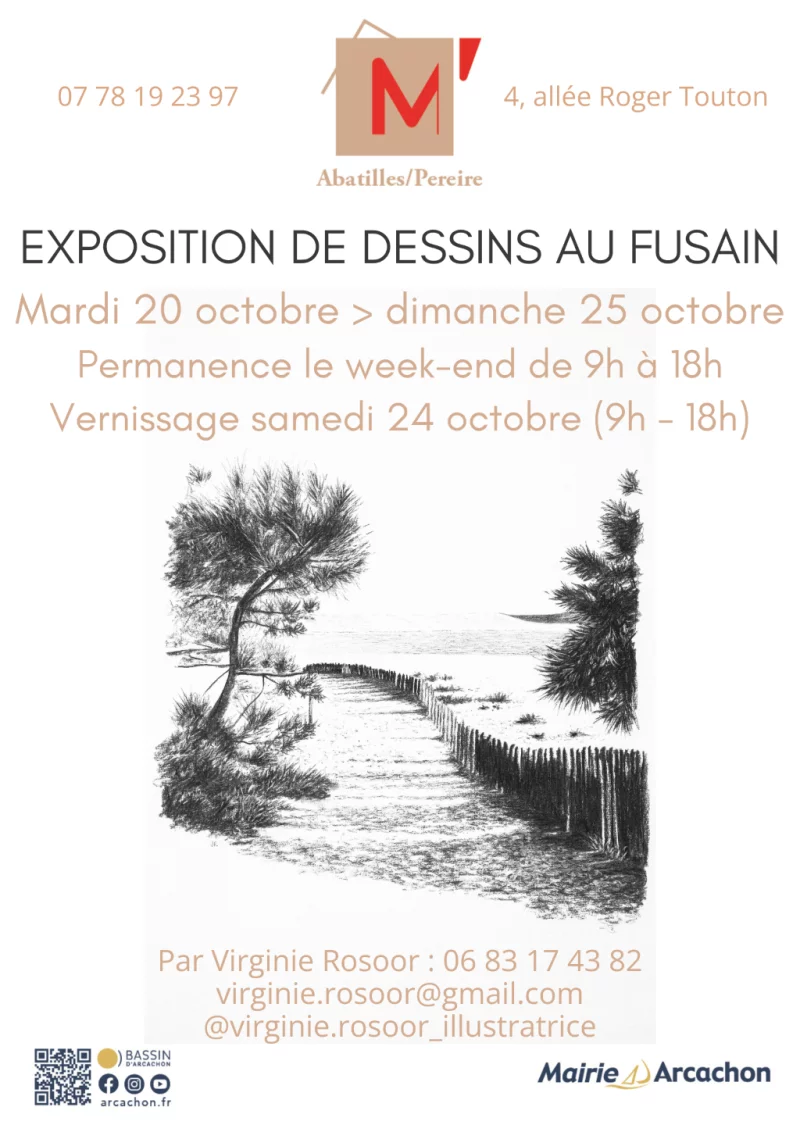 Exposition de dessins au fusain par Virginie Rosoor - M' Les Abatilles / Pereire