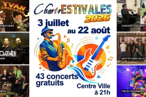 ChartrEstivales 2026 : Yvan l’aventurier ; Canzonieri ; Atou’trèfle ; Concert violon et orgue ; Un P’tit Gars du Coin ; The Eltontribute