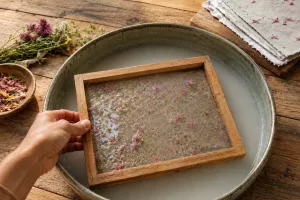 Fabrication de papier artisanal fleuri