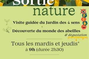 Visite d'un jardin les yeux bandés pour découvrir les plantes avec l'odorat, le gout, le toucher. Visite d'une miellerie, dégustation de miel, bonbons