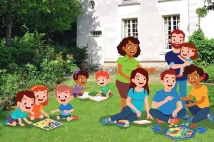 Jeux, lectures et farniente dans le jardin du Musée