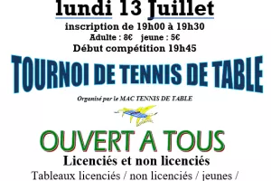 Tournoi de Tennis de Table ouvert à tous